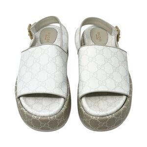 Gucci Angelina GG Canvas Monogram Slingback Platform Slide Sandals White Size 38